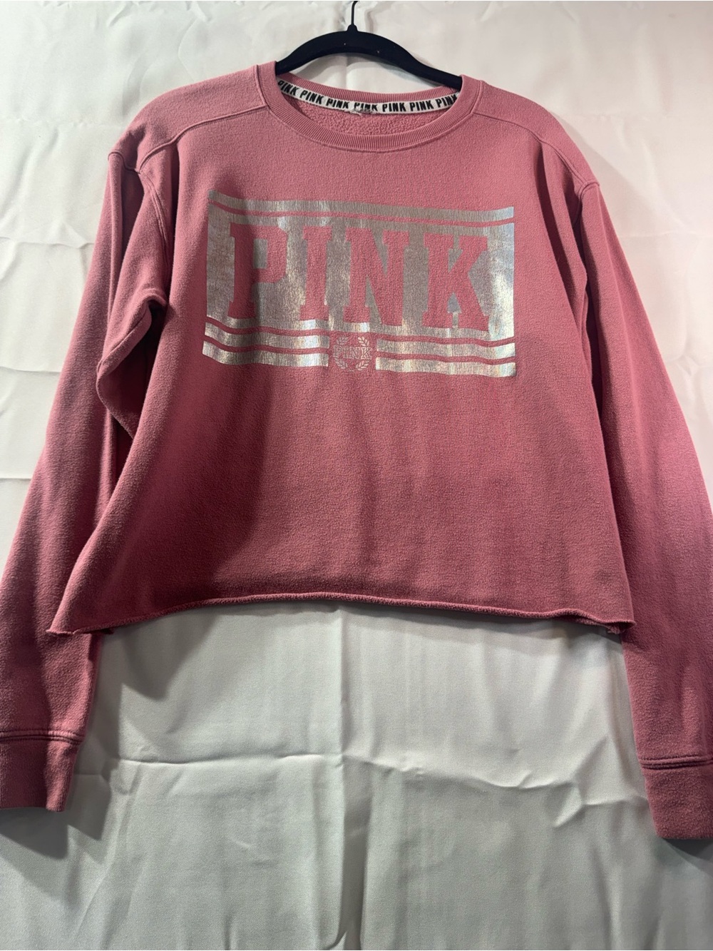 PINK Victoria's Secret Dusty Rose Crewneck Sweatshirt with Silver Logo - Picture 1 of 3
